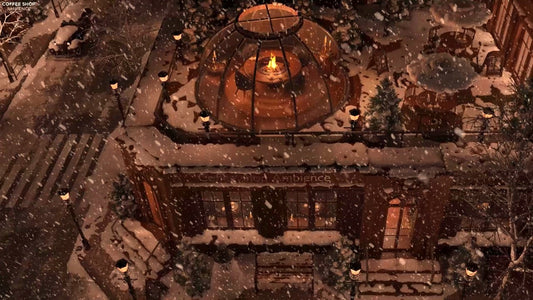 Winter Rooftop Coffee Shop Ambience - Relaxing Smooth Jazz Music for Winter/Snow Falling