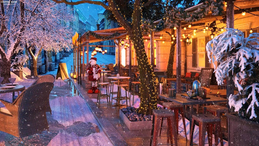 Snowy Winter Night in Coffee Shop Ambience with Relaxing Jazz Music