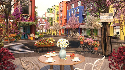 Springtime day at Coffee Shop Ambience with Relaxing Spring Jazz Music and Bird Sounds