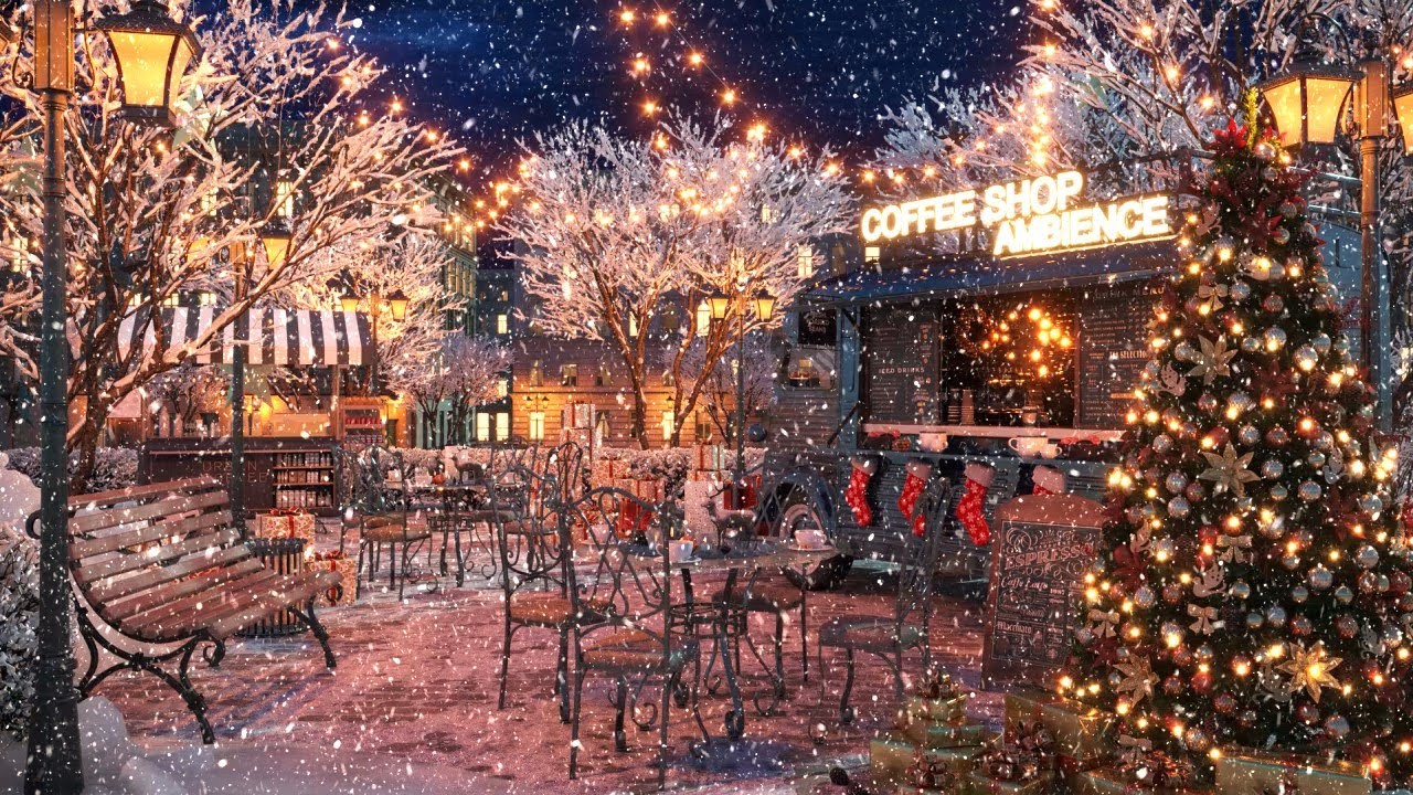 Christmas Park Lights with Relaxing Night Jazz Music