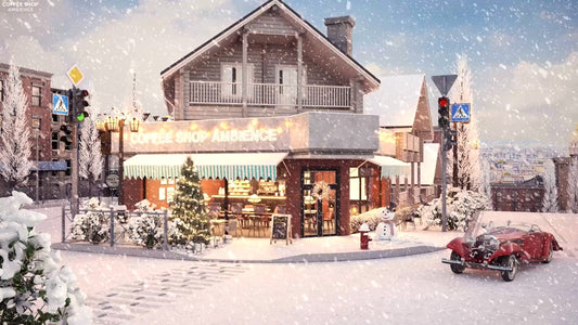 Snow Day at Cozy Coffee Shop with Relaxing Jazz Music, White Snow Falling and Winter Sounds