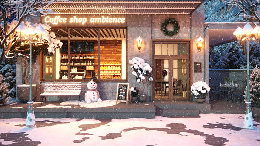 Winter Snowy Day in Coffee Shop Ambience with Smooth Jazz Music for Relaxing, Studying and Working