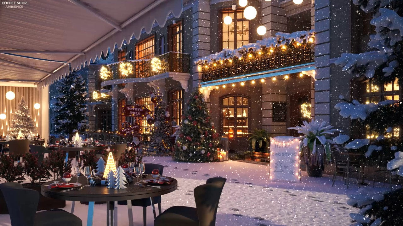 Winter Christmas Night Ambience with Relaxing Jazz Music and Snowfalls