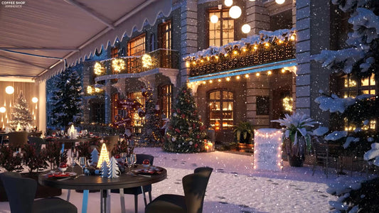 Winter Christmas Night Ambience with Relaxing Jazz Music and Snowfalls