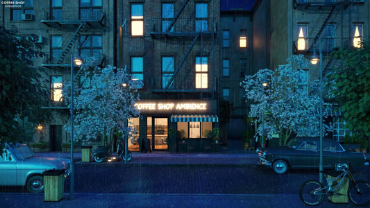 Rainy Night on City at Coffee Shop Ambience with Relaxing Smooth Jazz Music and Rain Falling